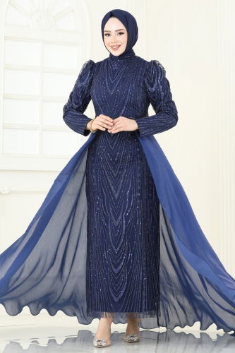 moda selvim Evening Dress 6632YG95 Navy Blue - Thumbnail