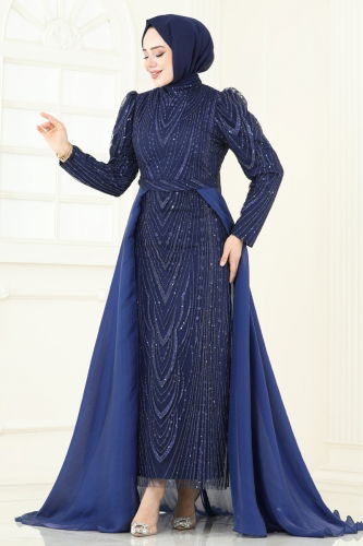 moda selvim Evening Dress 6632YG95 Navy Blue - Thumbnail