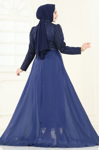 moda selvim فستان سهرة كحلي 6632YG95 - Thumbnail
