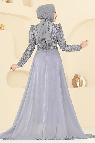 moda selvim Evening Dress 6632YG95 Silver - Thumbnail