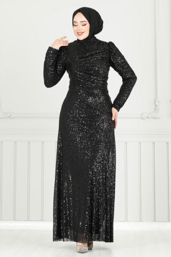 moda selvim Evening Dress 6639YG95 Black - Thumbnail