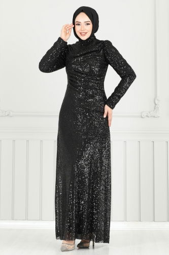 moda selvim Evening Dress 6639YG95 Black - Thumbnail
