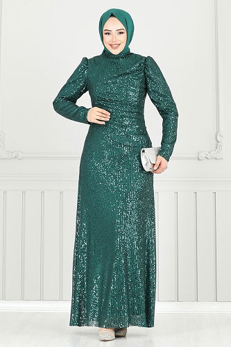 moda selvim Evening Dress 6639YG95 Emerald - Thumbnail