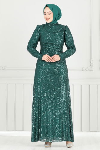 moda selvim Evening Dress 6639YG95 Emerald - Thumbnail