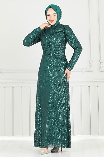 moda selvim Evening Dress 6639YG95 Emerald - Thumbnail