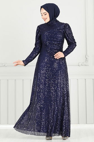 moda selvim Evening Dress 6639YG95 Navy Blue - Thumbnail