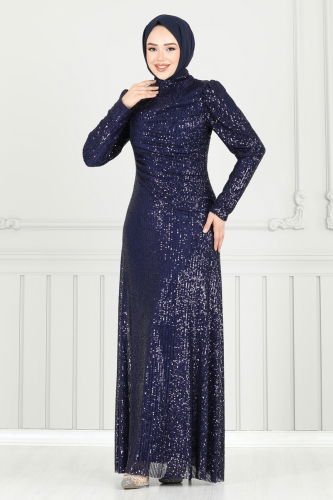 moda selvim فستان سهرة كحلي 6639YG95 - Thumbnail