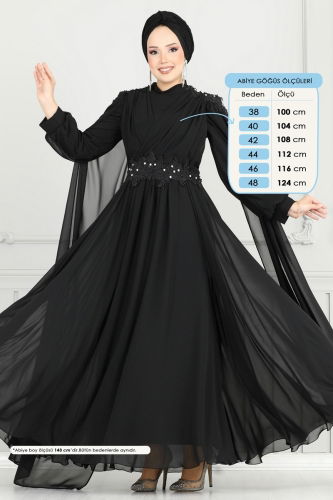 moda selvim فستان سهرة أسود 6640YG95 - Thumbnail