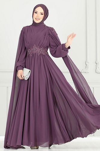 moda selvim Evening Dress 6640YG95 Dark Lilac - Thumbnail