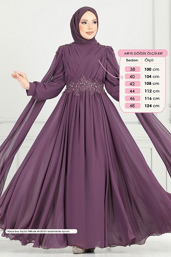 moda selvim Evening Dress 6640YG95 Dark Lilac - Thumbnail