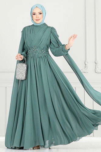 moda selvim Evening Dress 6640YG95 Mint - Thumbnail
