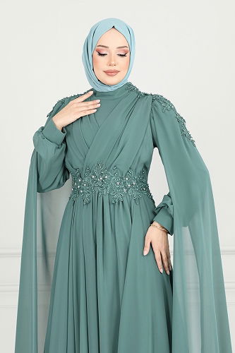 moda selvim Evening Dress 6640YG95 Mint - Thumbnail