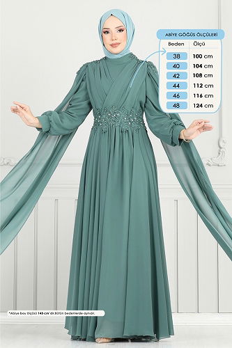 moda selvim Evening Dress 6640YG95 Mint - Thumbnail