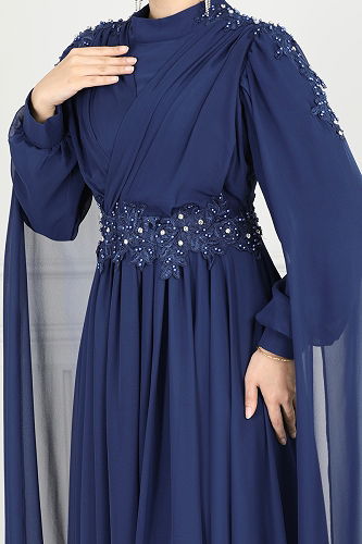 moda selvim Evening Dress 6640YG95 Navy Blue - Thumbnail