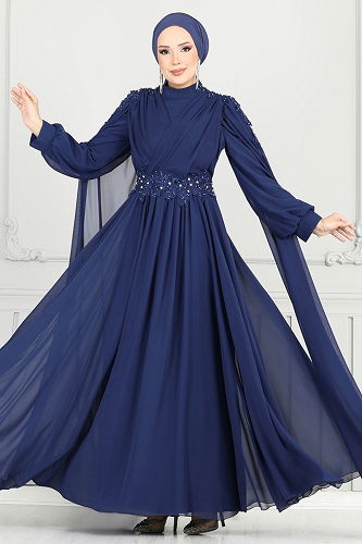 moda selvim فستان سهرة كحلي 6640YG95 - Thumbnail