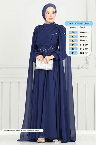 moda selvim فستان سهرة كحلي 6640YG95 - Thumbnail