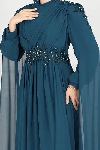 moda selvim Evening Dress 6640YG95 Petroleum - Thumbnail