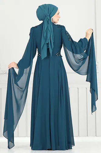 moda selvim Evening Dress 6640YG95 Petroleum - Thumbnail