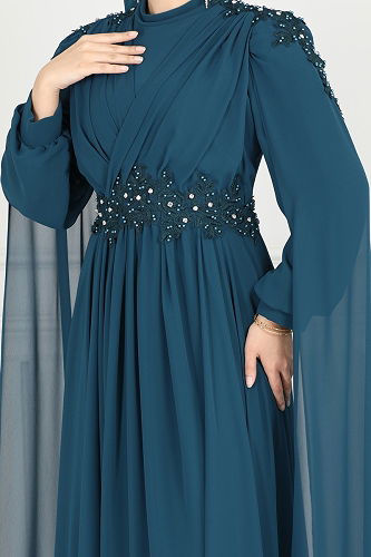 moda selvim فستان سهرة بترولي 6640YG95 - Thumbnail