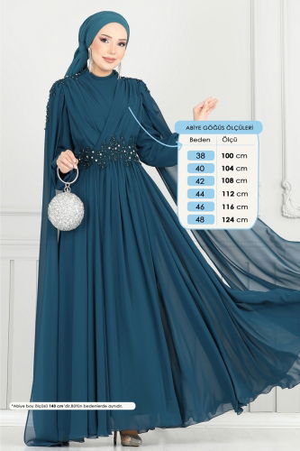 moda selvim فستان سهرة بترولي 6640YG95 - Thumbnail