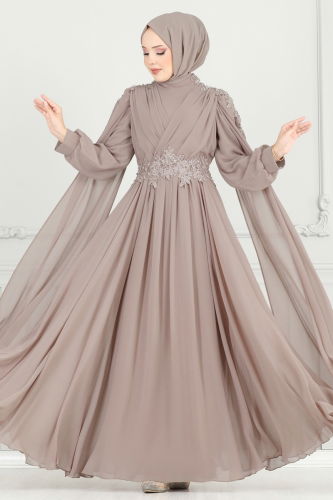 moda selvim Evening Dress 6640YG95 Powder Vision - Thumbnail