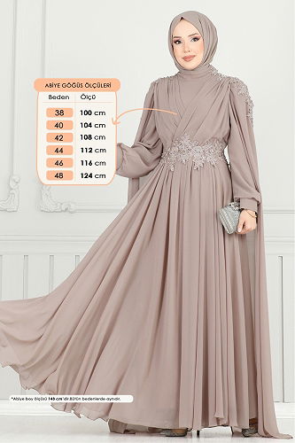 moda selvim فستان سهرة بيج وردي 6640YG95 - Thumbnail