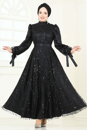 moda selvim Evening Dress 6641YG95 Black - Thumbnail