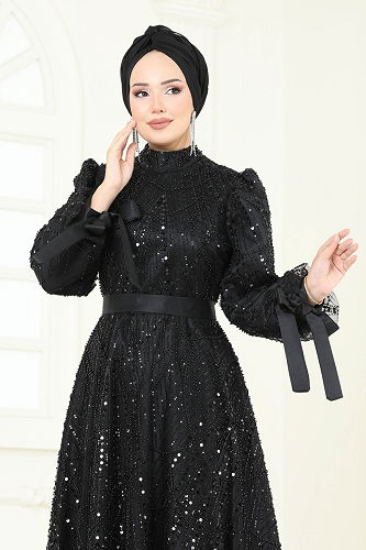 moda selvim Evening Dress 6641YG95 Black - Thumbnail