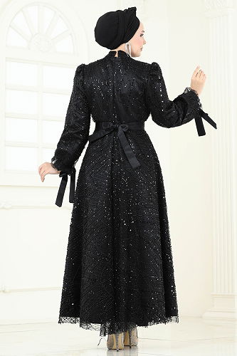 moda selvim Evening Dress 6641YG95 Black - Thumbnail