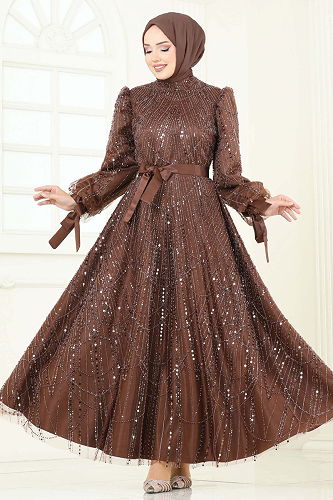 moda selvim Evening Dress 6641YG95 Brown - Thumbnail