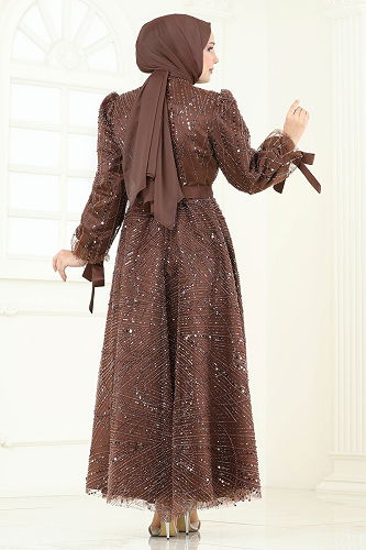 moda selvim Evening Dress 6641YG95 Brown - Thumbnail