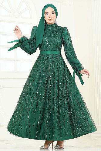 moda selvim Evening Dress 6641YG95 Emerald - Thumbnail