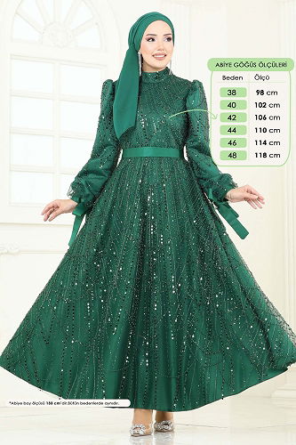 moda selvim Evening Dress 6641YG95 Emerald - Thumbnail