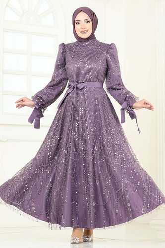 moda selvim Evening Dress 6641YG95 Lilac - Thumbnail