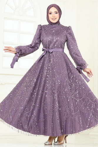 moda selvim Evening Dress 6641YG95 Lilac - Thumbnail