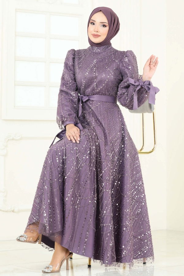 Modaselvim خصم صافٍ20%+20% في سلة التسوق فستان سهرة ليلكي 6641YG95