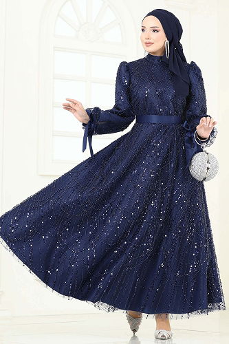 moda selvim Evening Dress 6641YG95 Navy Blue - Thumbnail