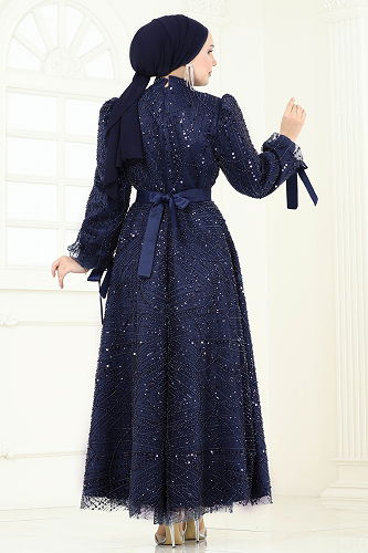 moda selvim Evening Dress 6641YG95 Navy Blue - Thumbnail