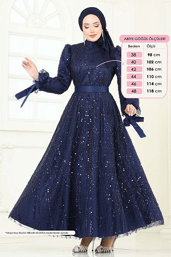 moda selvim Evening Dress 6641YG95 Navy Blue - Thumbnail