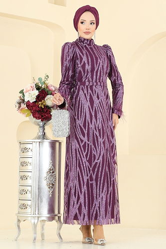 moda selvim Evening Dress 6660YG95 Damson - Thumbnail