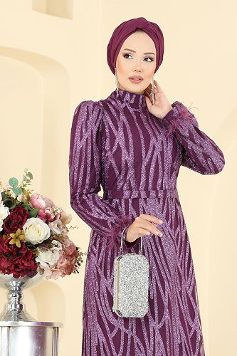moda selvim Evening Dress 6660YG95 Damson - Thumbnail