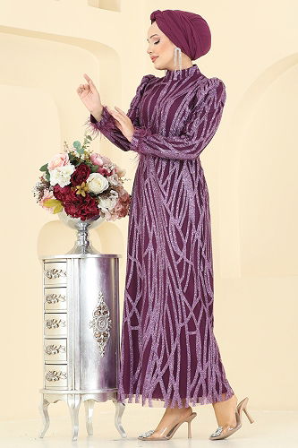 moda selvim Evening Dress 6660YG95 Damson - Thumbnail