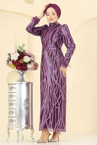 moda selvim Evening Dress 6660YG95 Damson - Thumbnail