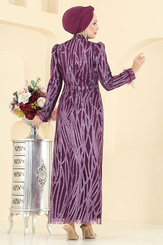 moda selvim Evening Dress 6660YG95 Damson - Thumbnail