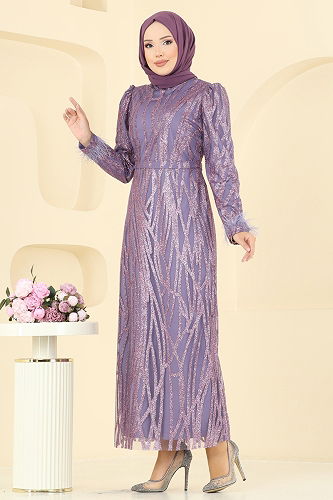 moda selvim Evening Dress 6660YG95 Dark Lilac - Thumbnail