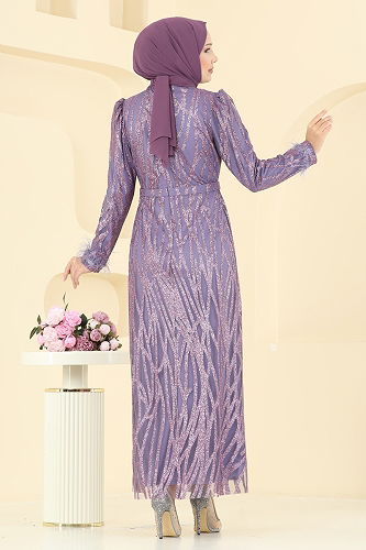 moda selvim Evening Dress 6660YG95 Dark Lilac - Thumbnail