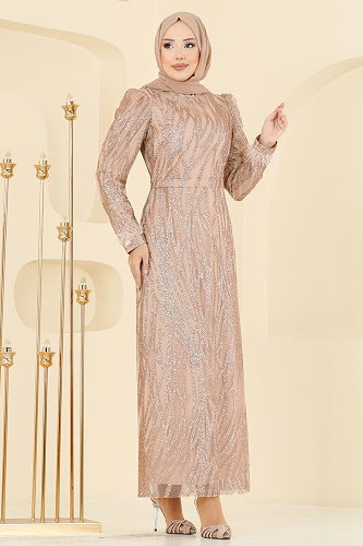 moda selvim Evening Dress 6660YG95 Gold - Thumbnail