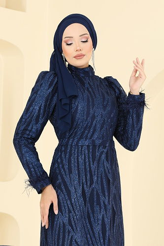 moda selvim Evening Dress 6660YG95 Navy Blue - Thumbnail