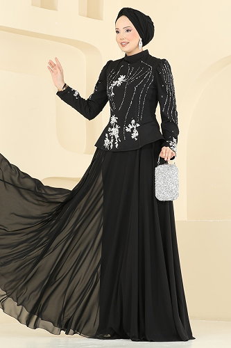 moda selvim Evening Dress 6671YG95 Black - Thumbnail