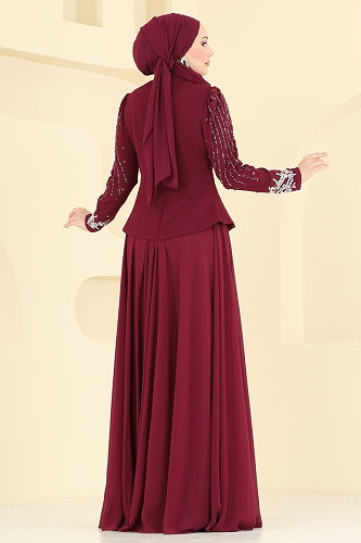 moda selvim Evening Dress 6671YG95 Burgundy - Thumbnail